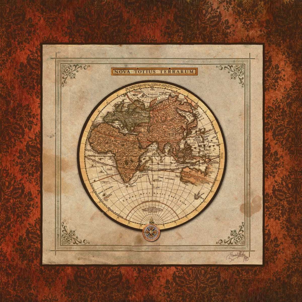 Wall Art Painting id:32511, Name: Red Damask Map II, Artist: Medley, Elizabeth