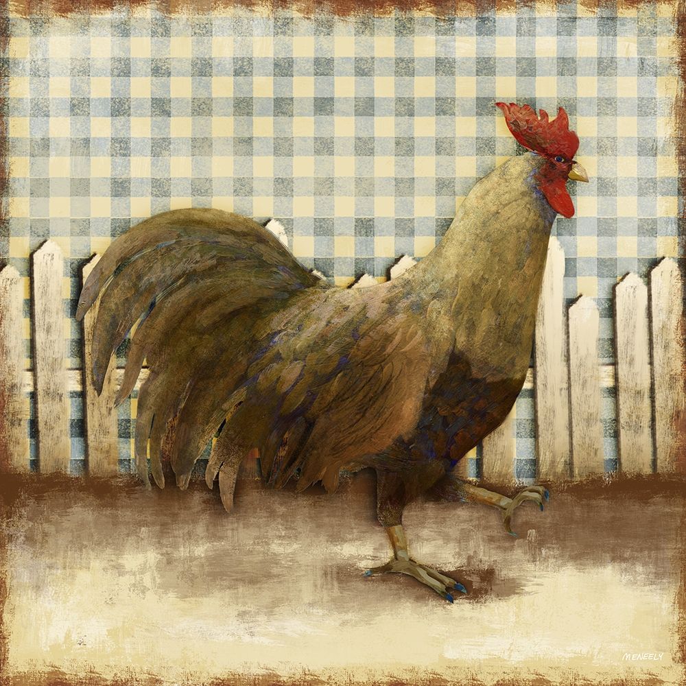 Wall Art Painting id:207151, Name: Rooster on Damask I, Artist: Meneely, Dan
