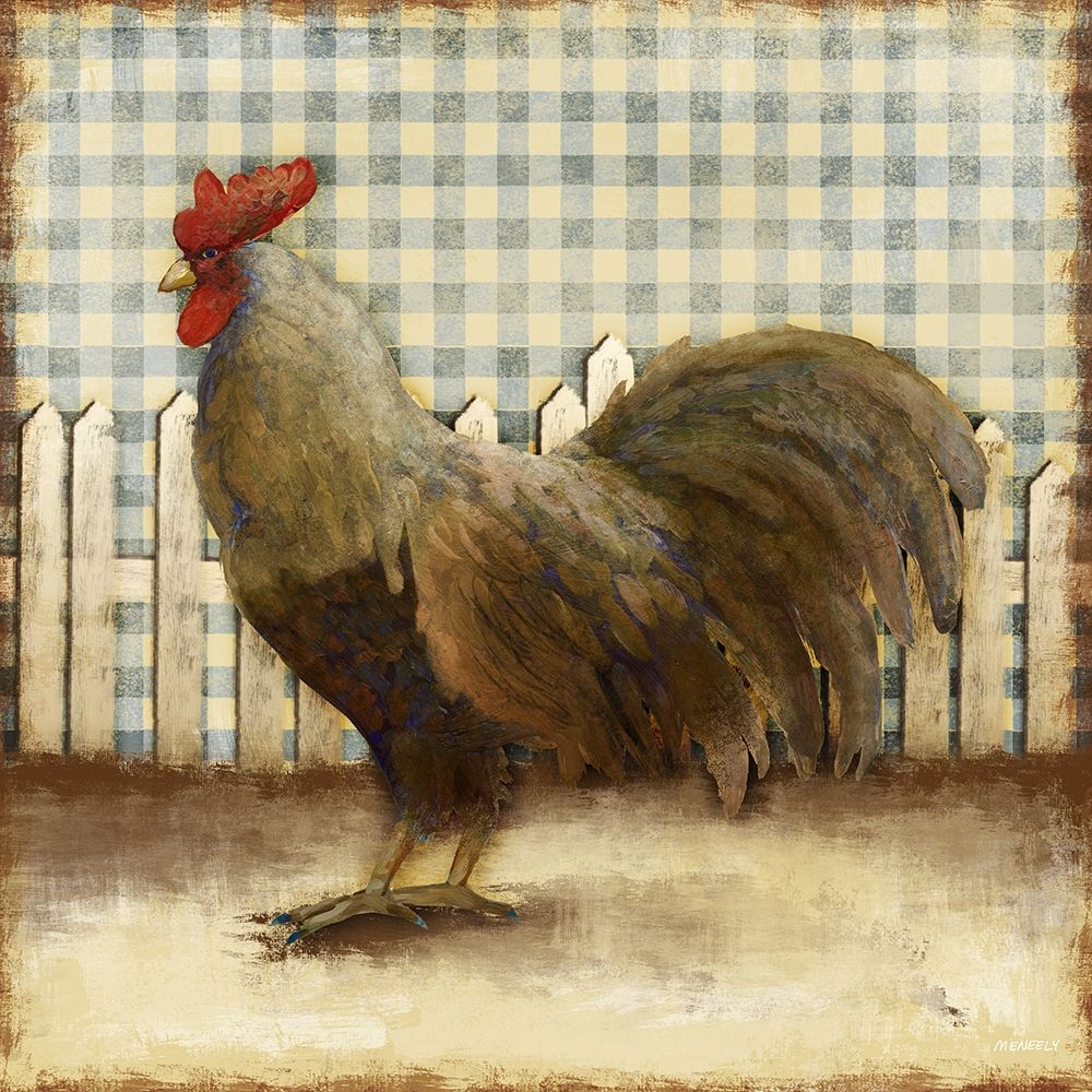 Wall Art Painting id:207153, Name: Rooster on Damask II, Artist: Meneely, Dan