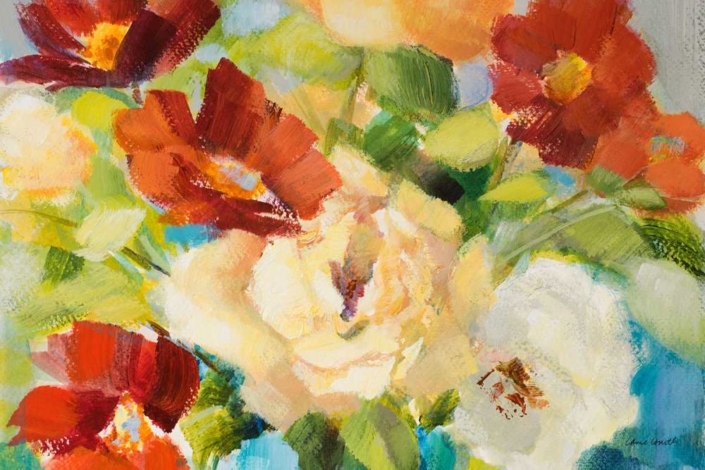 Wall Art Painting id:51075, Name: Flowers in Teal Vase II, Artist: Loreth, Lanie