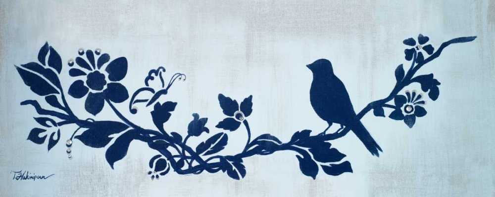 Wall Art Painting id:51068, Name: Blue Floral and Bird I, Artist: Hakimipour, Tiffany
