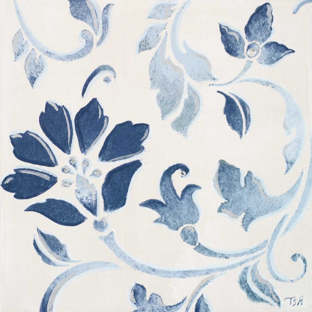 Wall Art Painting id:24374, Name: Blue Floral Shimmer I, Artist: Hakimipour, Tiffany