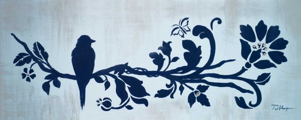 Wall Art Painting id:51067, Name: Blue Floral and Bird II, Artist: Hakimipour, Tiffany