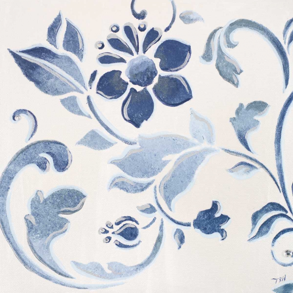 Wall Art Painting id:24375, Name: Blue Floral Shimmer II, Artist: Hakimipour, Tiffany