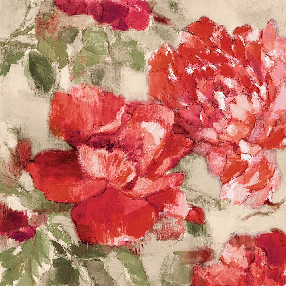 Art Print: Red Modern Peonies II