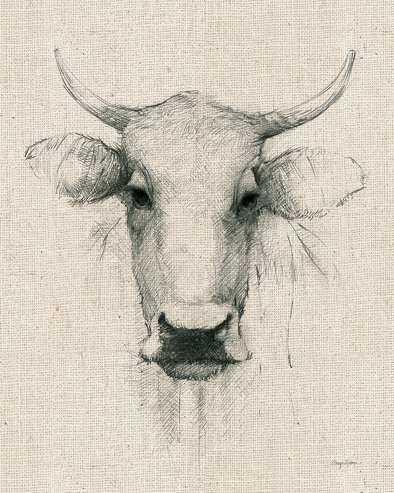 Art Print: Cow Sketch on Burlap