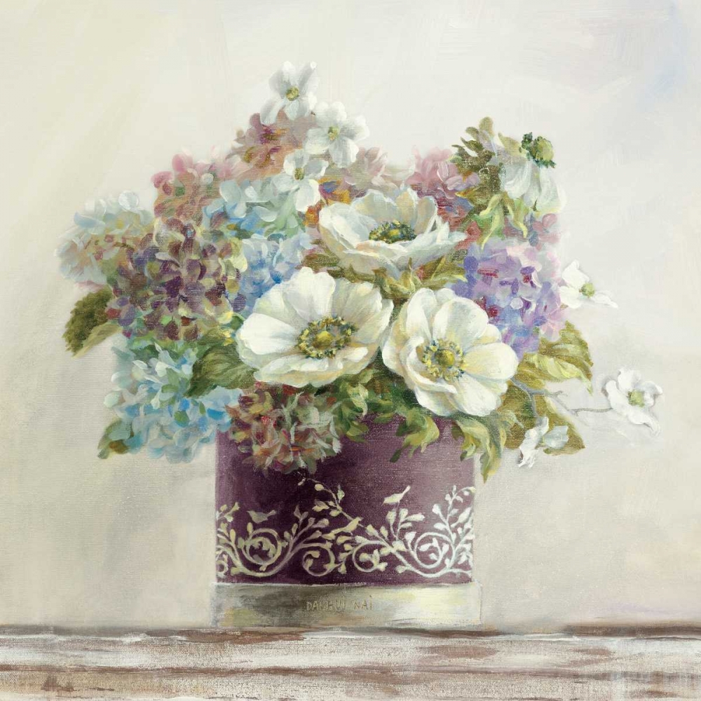 Wall Art Painting id:17454, Name: Anemones in Aubergine Hatbox, Artist: Nai, Danhui