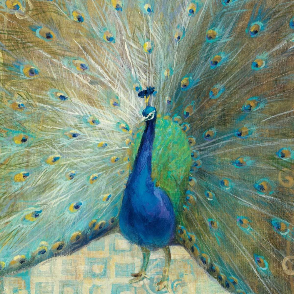 Wall Art Painting id:28009, Name: Blue Peacock on Gold, Artist: Nai, Danhui