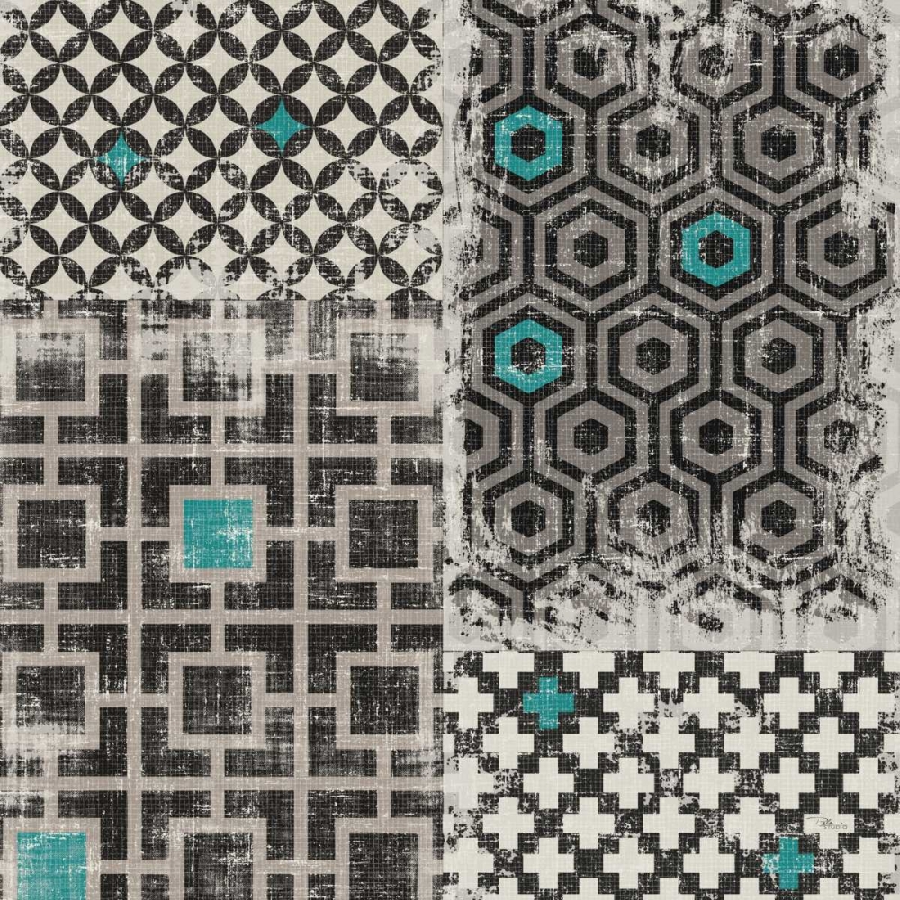 Wall art: Geometric Patchwork Peacock Blue Square II, by Pela Studio