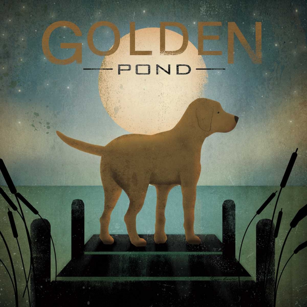 Wall Art Painting id:28035, Name: Moonrise Yellow Dog - Golden Pond, Artist: Fowler, Ryan