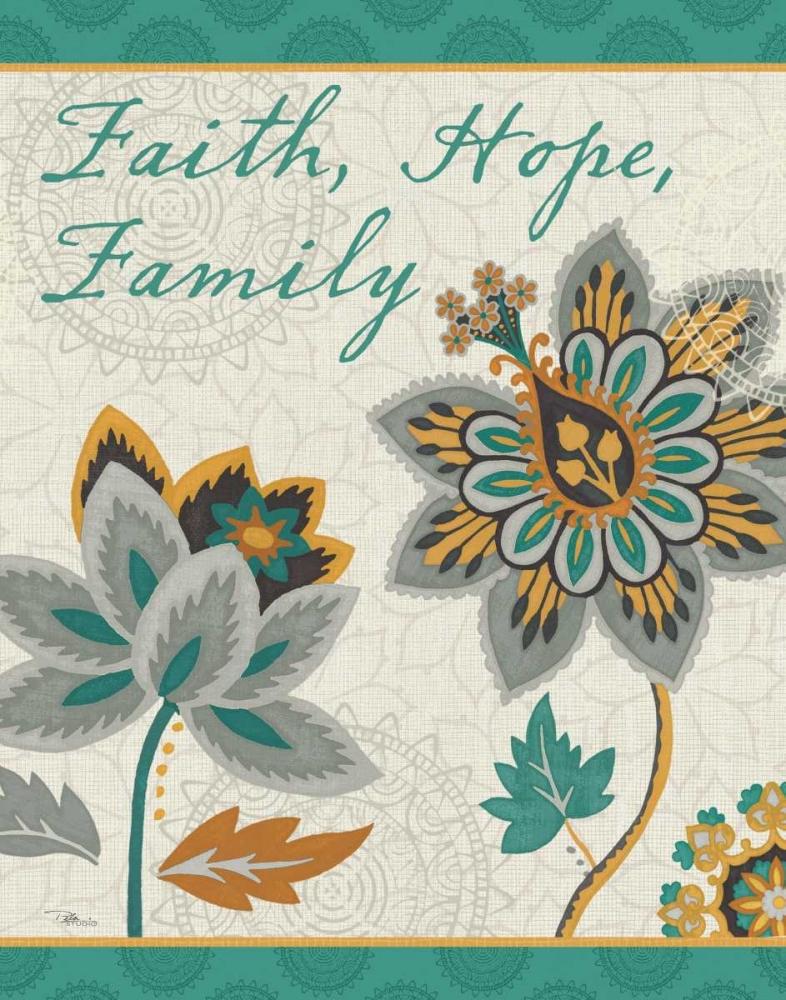 Art Print: Decorative Nature V Turquoise and Cream