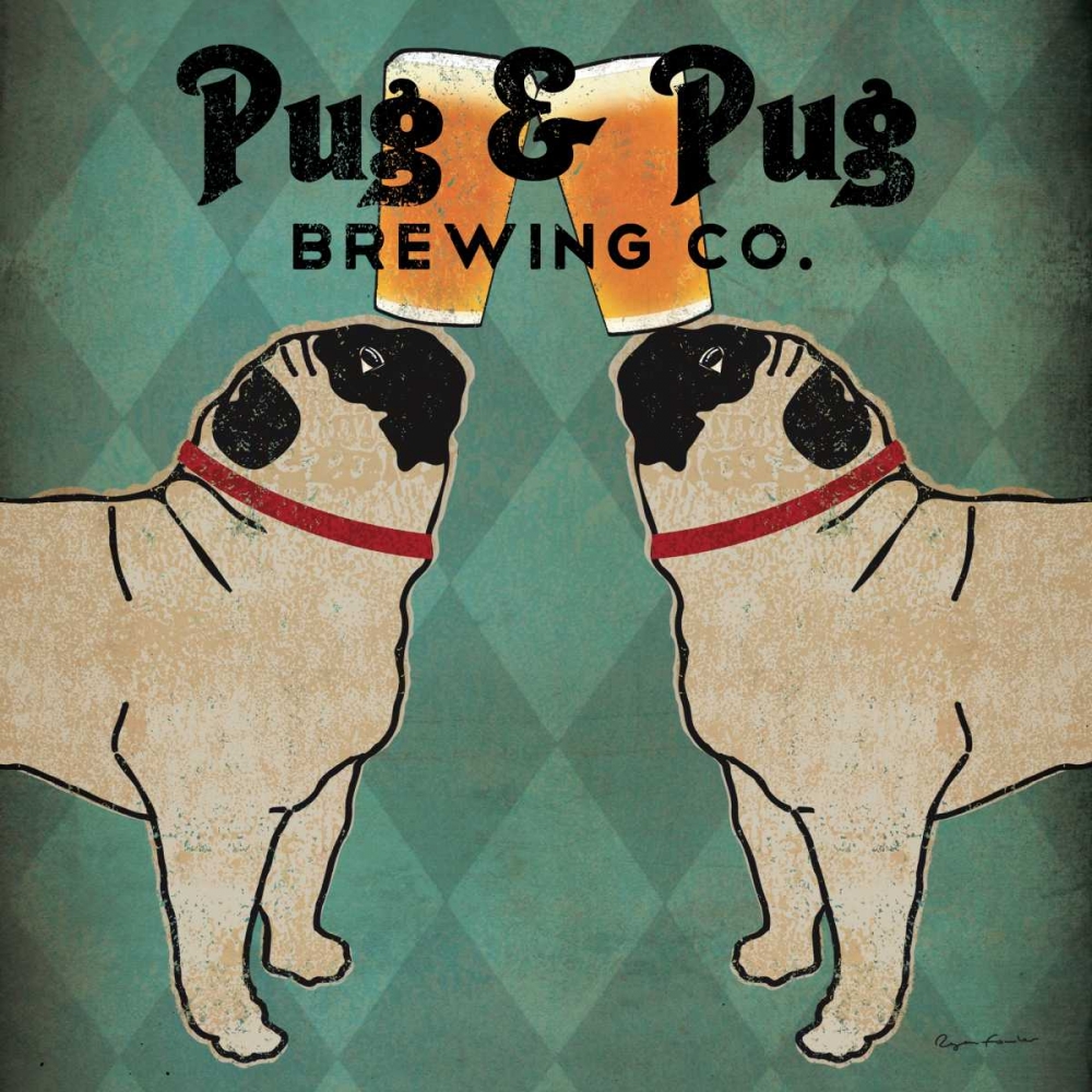 Wall Art Painting id:28274, Name: Pug and Pug Brewing Square, Artist: Fowler, Ryan