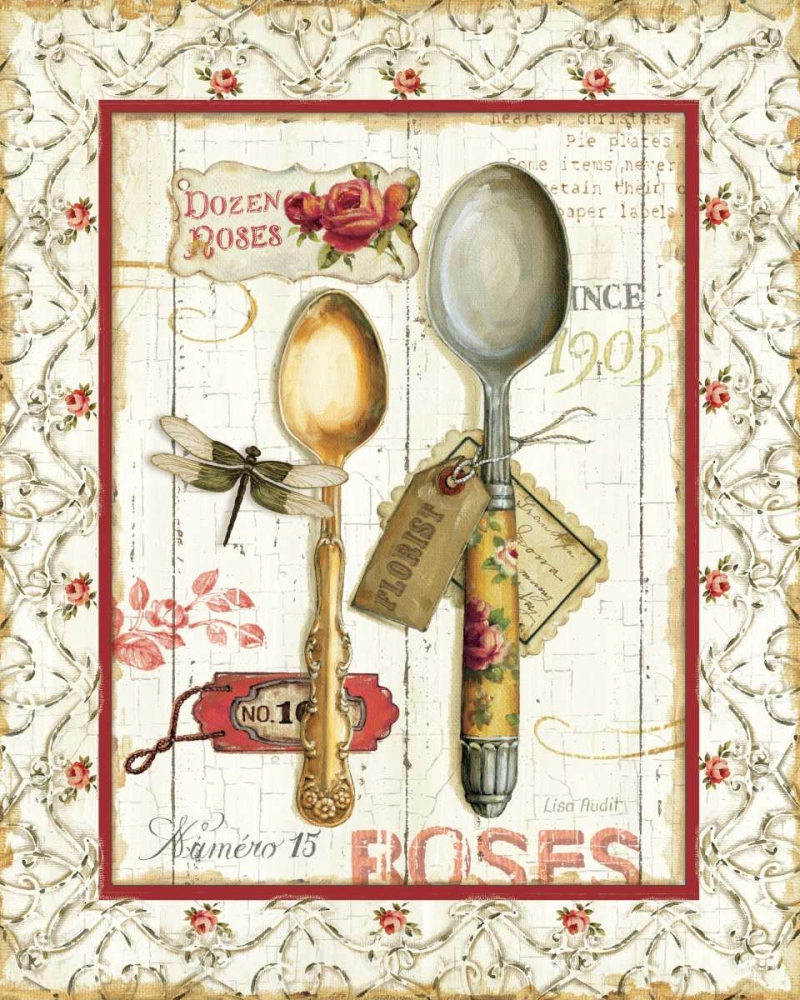 Wall Art Painting id:28368, Name: Rose Garden Utensils II Red, Artist: Audit, Lisa
