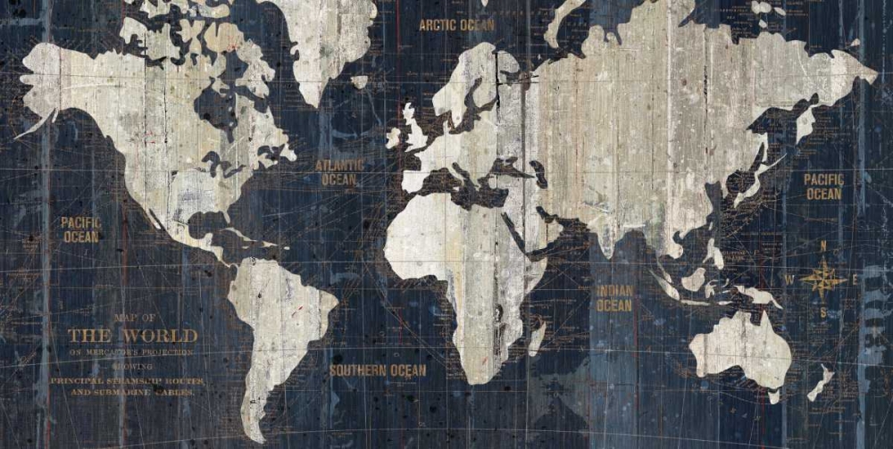 Wall Art Painting id:20986, Name: Old World Map Blue, Artist: Wild Apple Portfolio