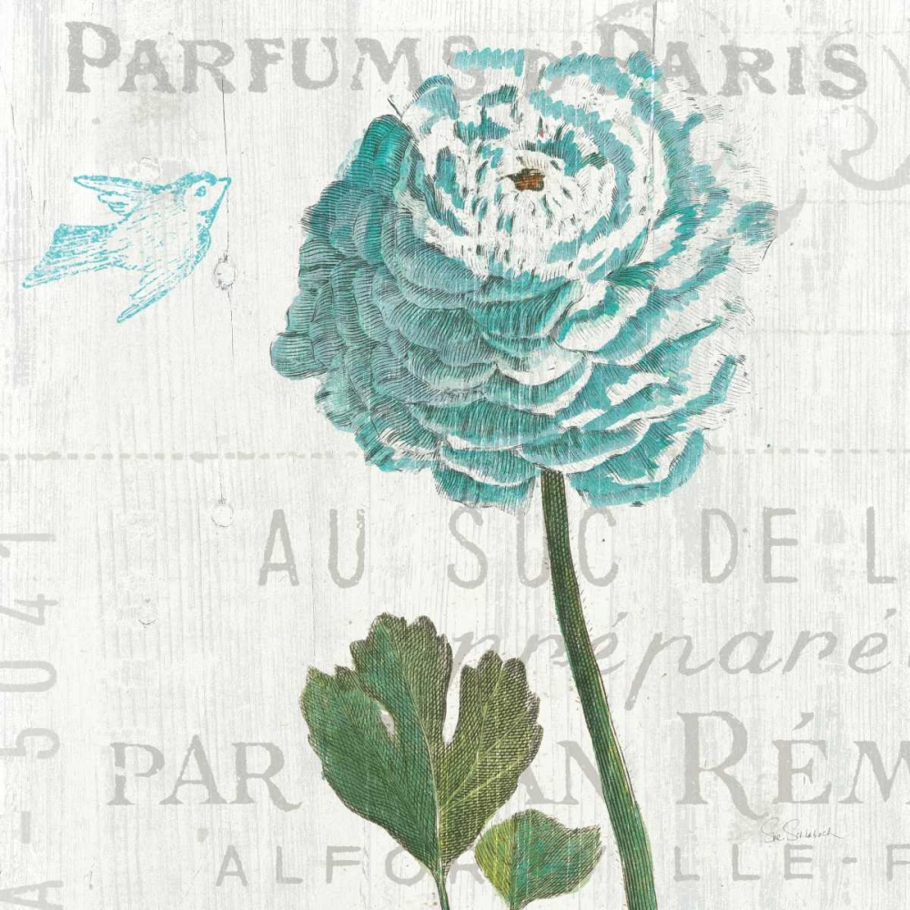 Wall Art Painting id:27995, Name: Floral Messages on Wood II Blue, Artist: Schlabach, Sue
