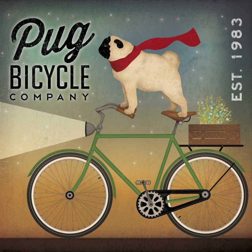Wall Art Painting id:48068, Name: Pug on a Bike, Artist: Fowler, Ryan