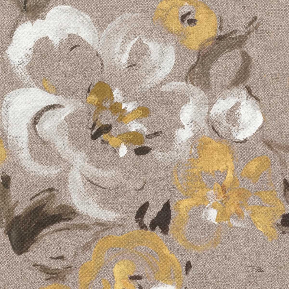 Art Print: Brushed Petals II Gold 