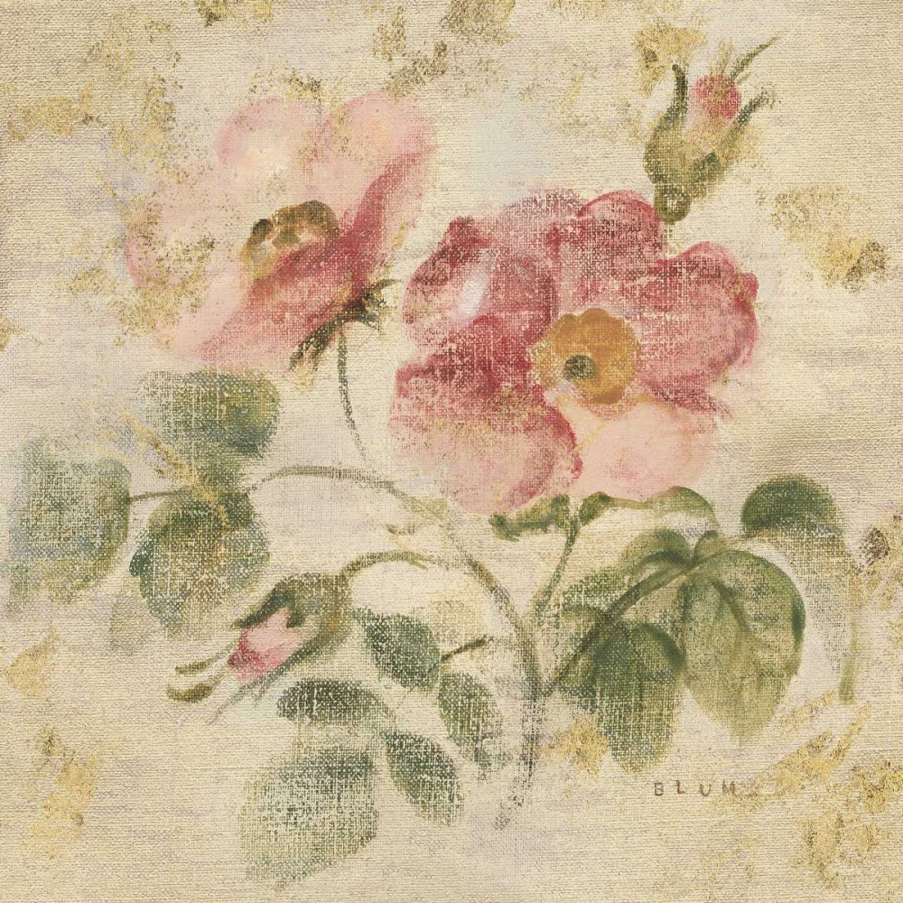Wall Art Painting id:73725, Name: Burgundy Rose on Antique Linen Light Gold, Artist: Blum, Cheri