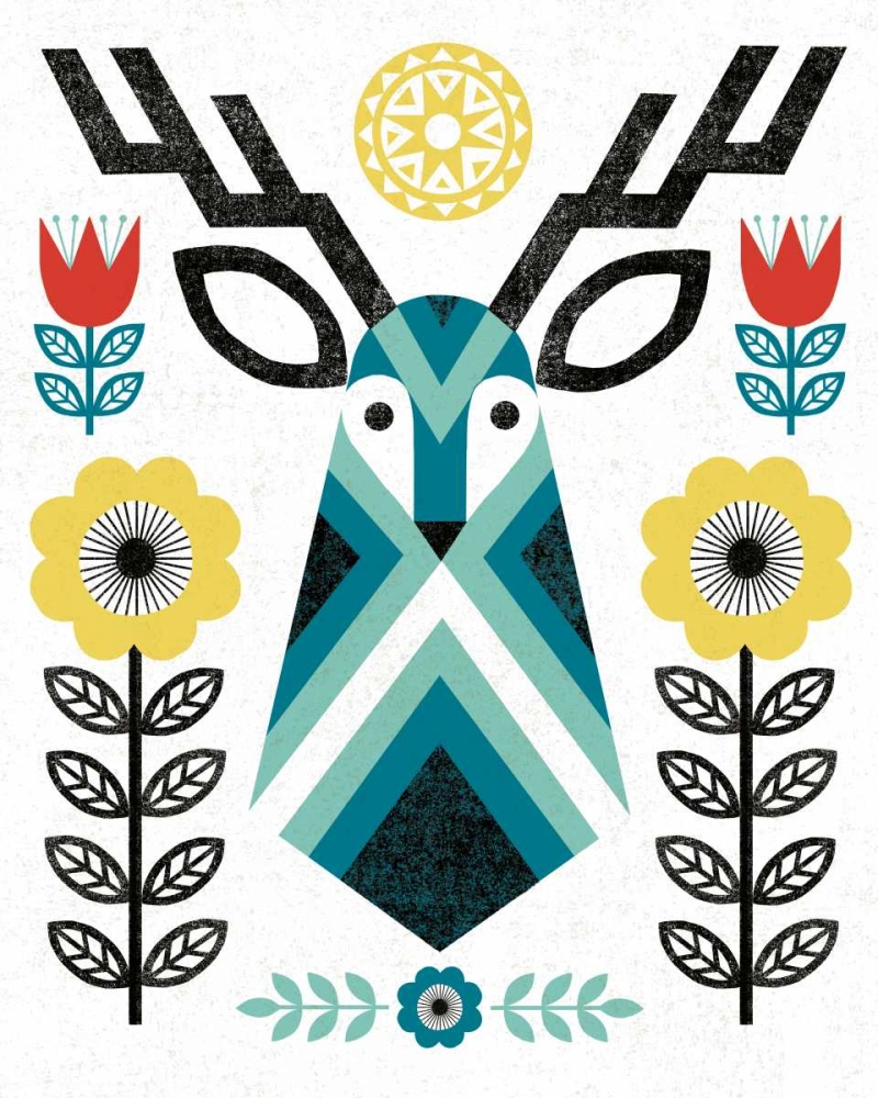 Wall Art Painting id:73801, Name: Folk Lodge Deer II V2 Teal, Artist: Mullan, Michael