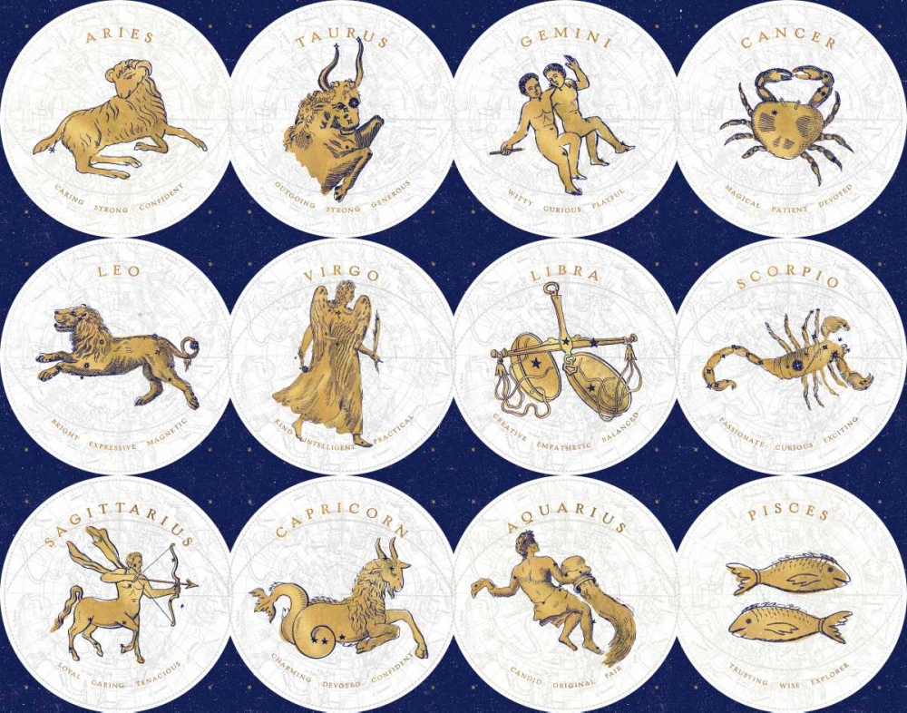Wall Art Painting id:73566, Name: Gilded Zodiac Signs, Artist: Schlabach, Sue