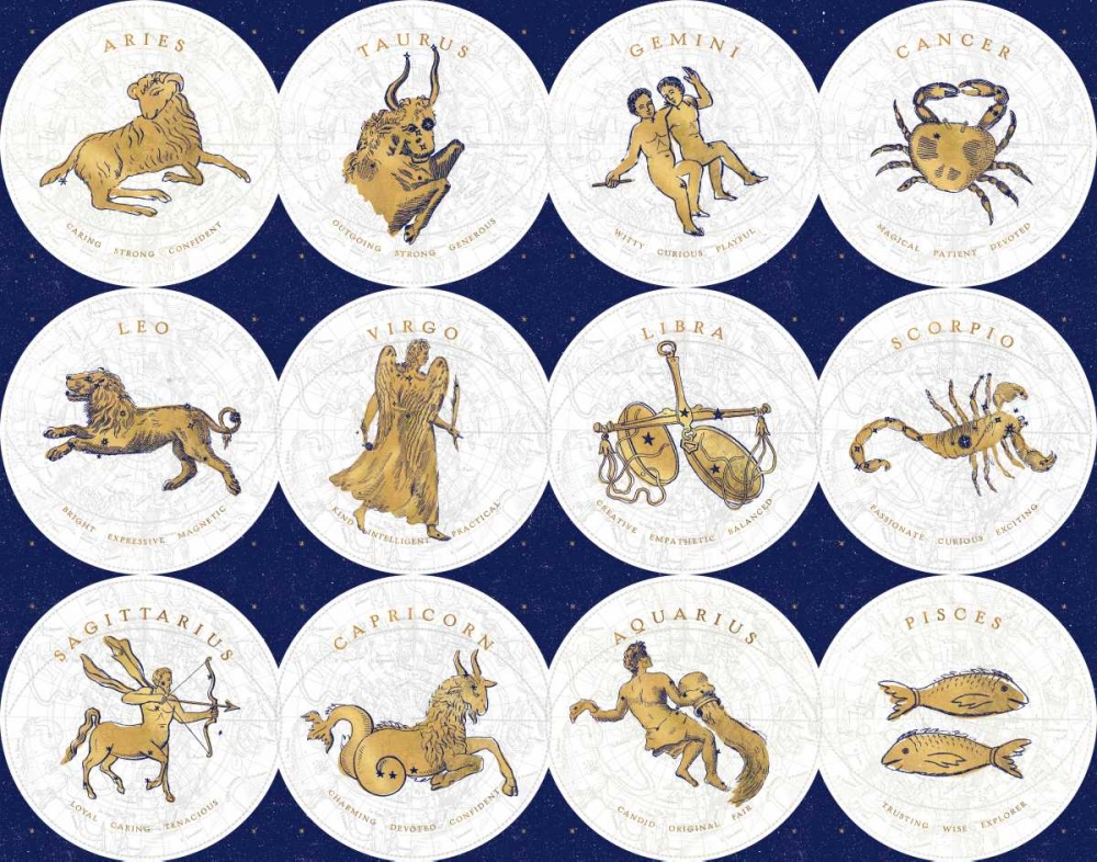 Wall art: Gilded Zodiac Signs, by Schlabach, Sue