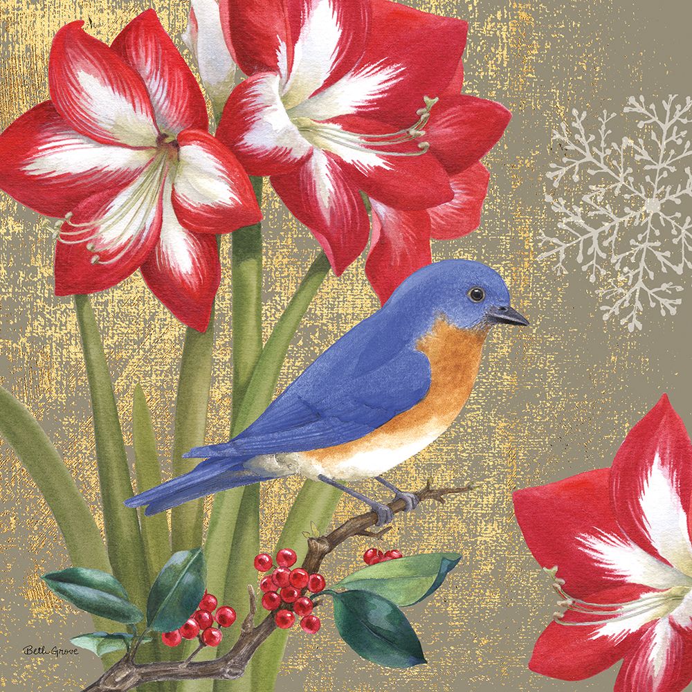 Wall Art Painting id:771902, Name: Winter Birds Bluebird Collage, Artist: Grove, Beth
