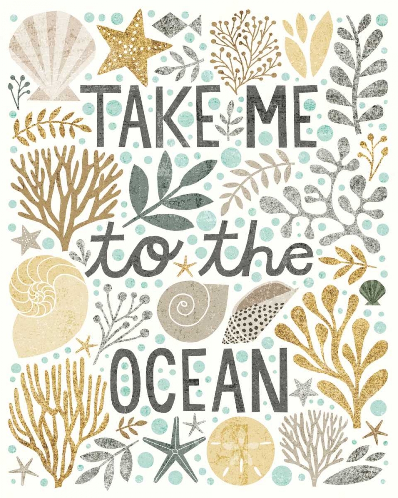 Wall Art Painting id:151446, Name: Under Sea Treasures IV Gold Neutral, Artist: Mullan, Michael