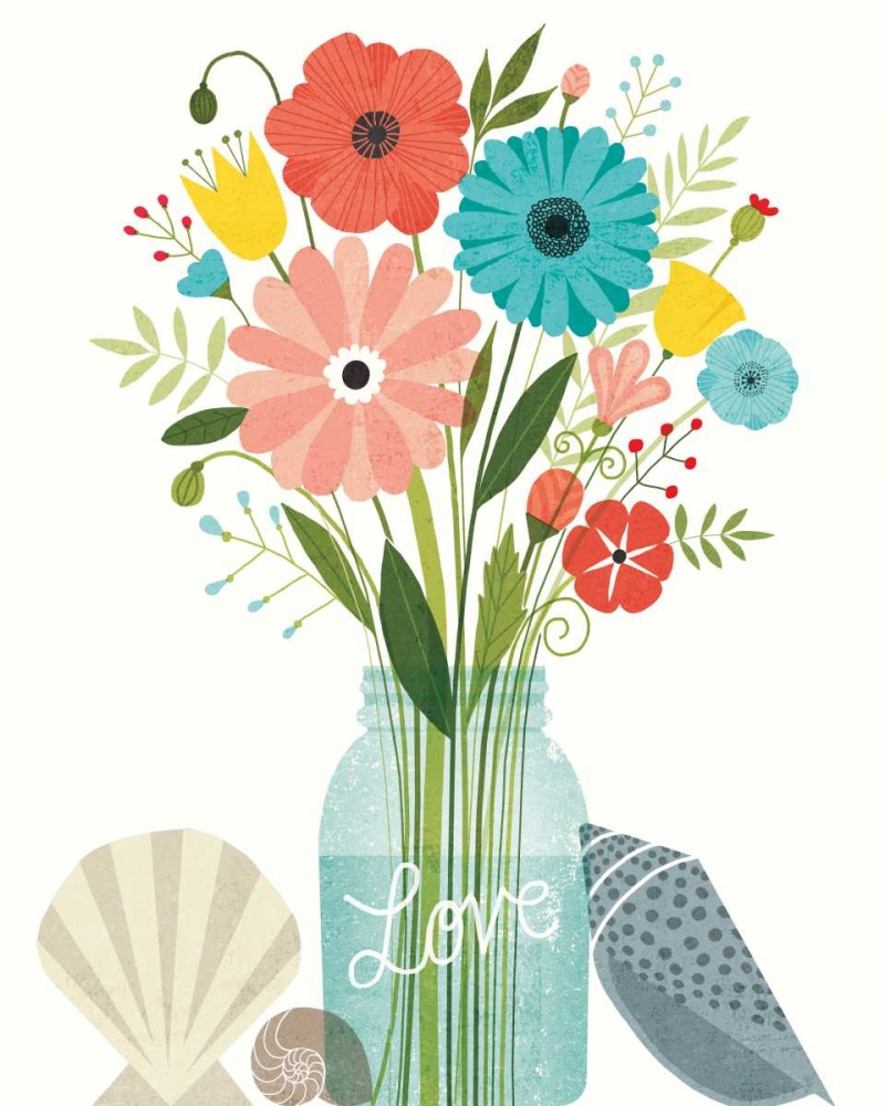 Wall Art Painting id:151463, Name: Seaside Bouquet II Mason Jar, Artist: Mullan, Michael