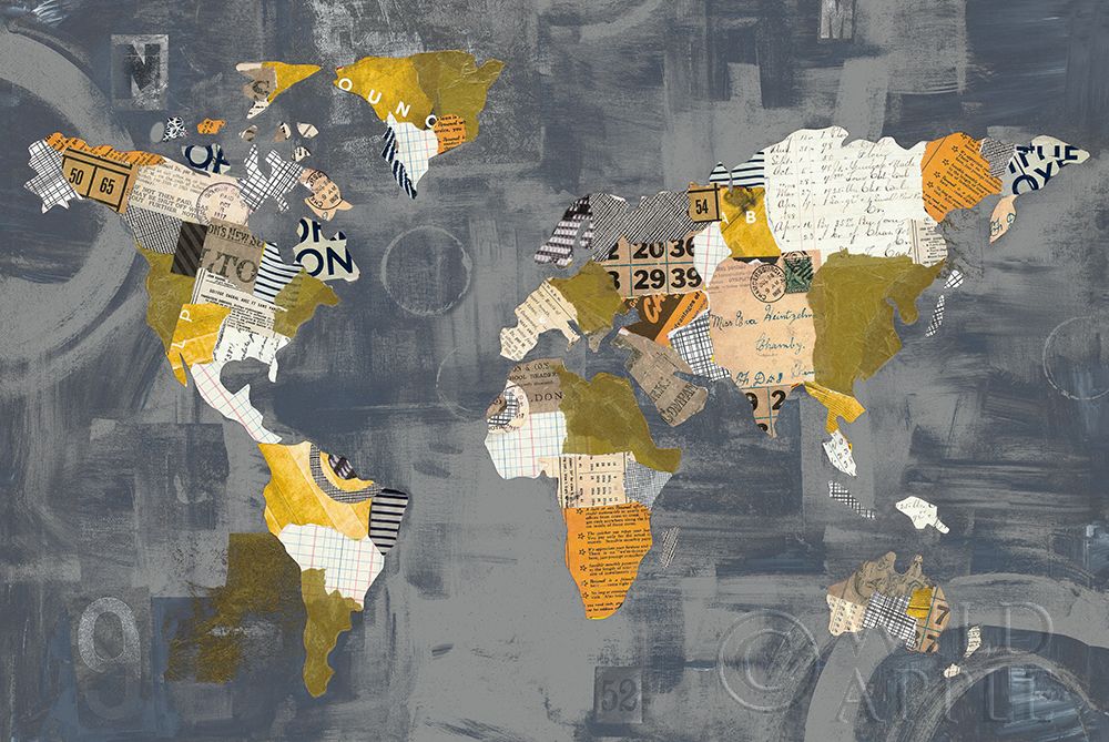 Art Print: Golden World on Grey