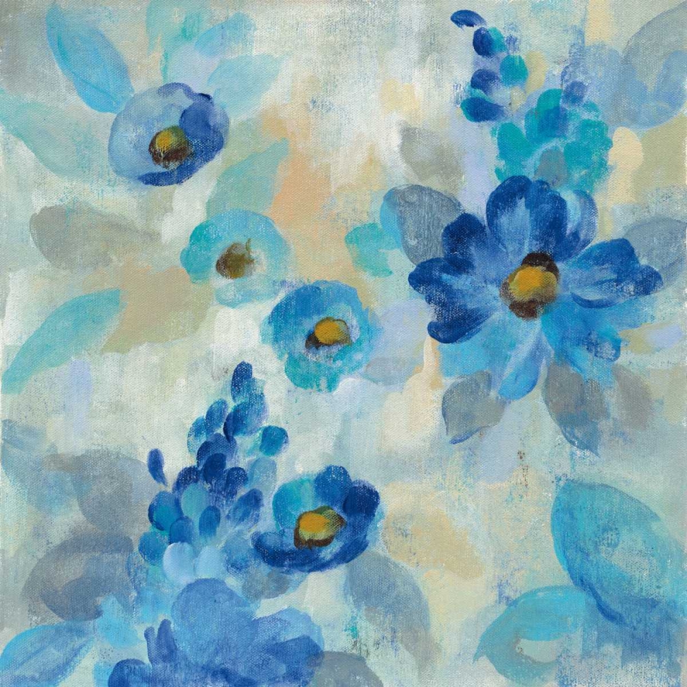 Wall Art Painting id:151541, Name: Blue Flowers Whisper III, Artist: Vassileva, Silvia