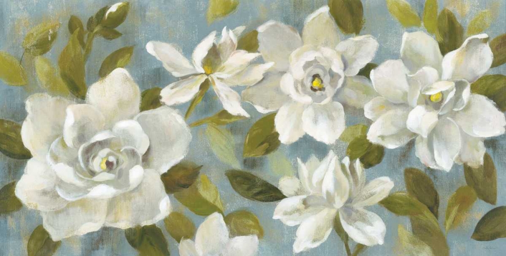 Wall Art Painting id:149100, Name: Gardenias on Slate Blue, Artist: Vassileva, Silvia
