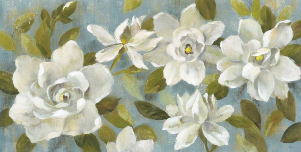 Wall art: Gardenias on Slate Blue, by Vassileva, Silvia