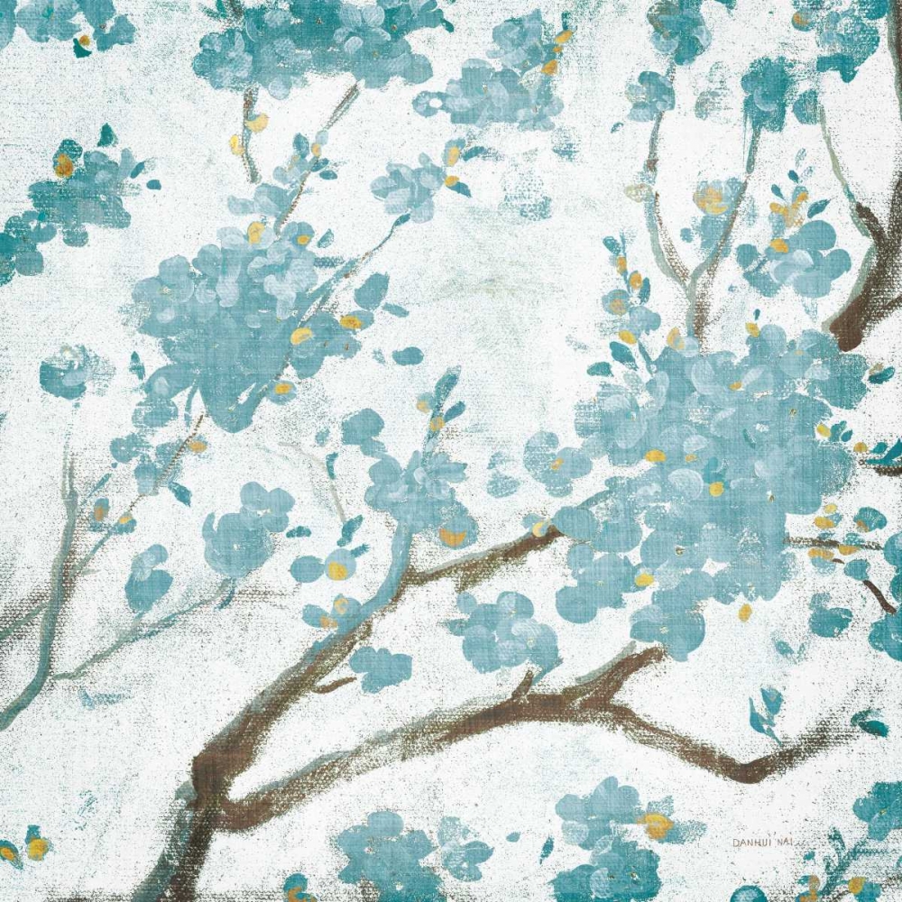 Wall art: Teal Cherry Blossoms I on Cream Aged no Bird, by Nai, Danhui