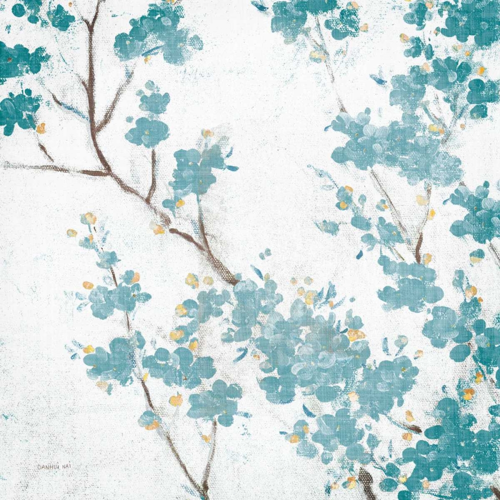Wall art: Teal Cherry Blossoms II on Cream Aged no Bird, by Nai, Danhui