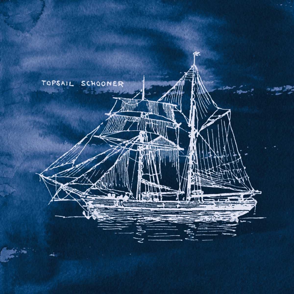 Art Print: Sailing Ships V Indigo
