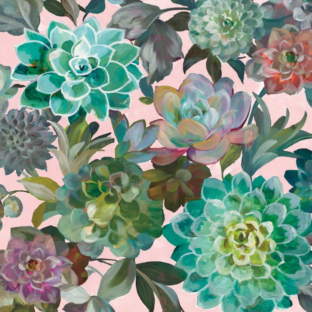 Art Print: Floral Succulents v2 Crop on Pink