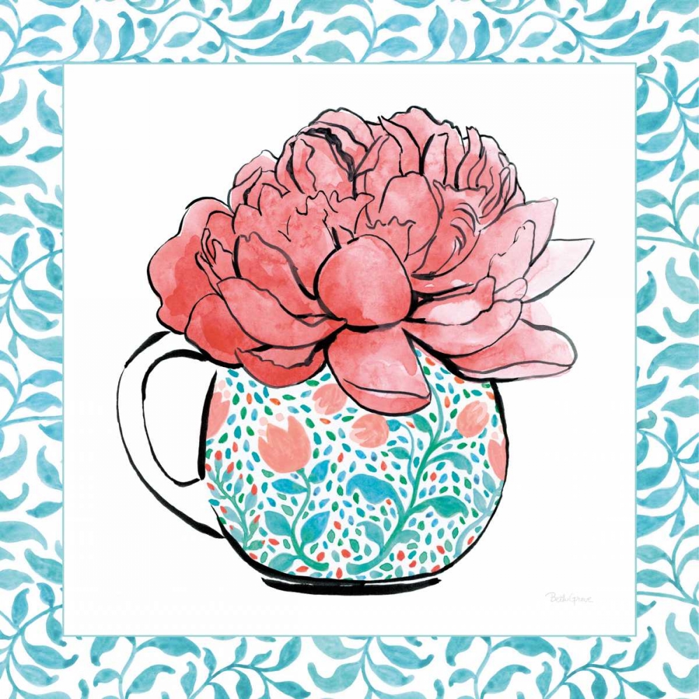 Wall Art Painting id:170666, Name: Floral Teacup I Vine Border, Artist: Grove, Beth