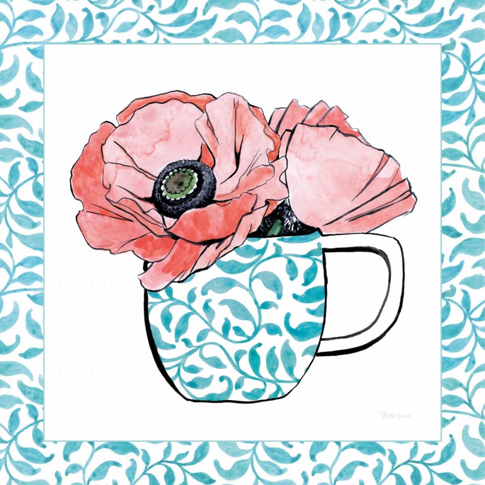 Wall Art Painting id:170663, Name: Floral Teacup II Vine Border, Artist: Grove, Beth