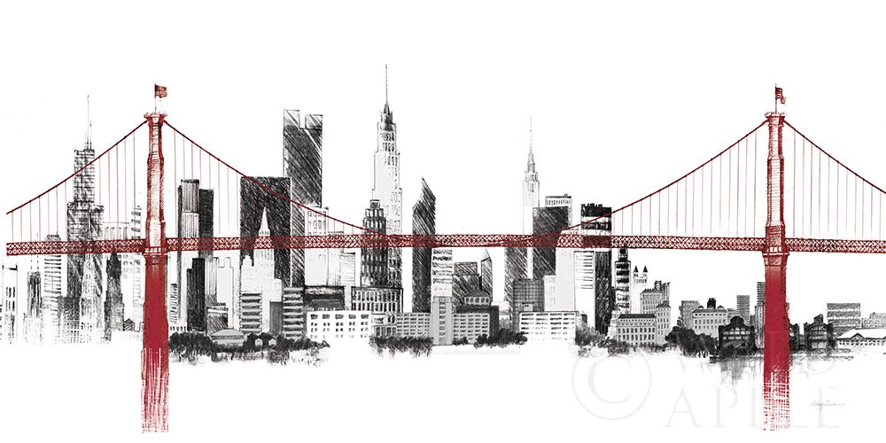 Wall Art Painting id:195206, Name: Bridge and Skyline Red, Artist: Tillmon, Avery