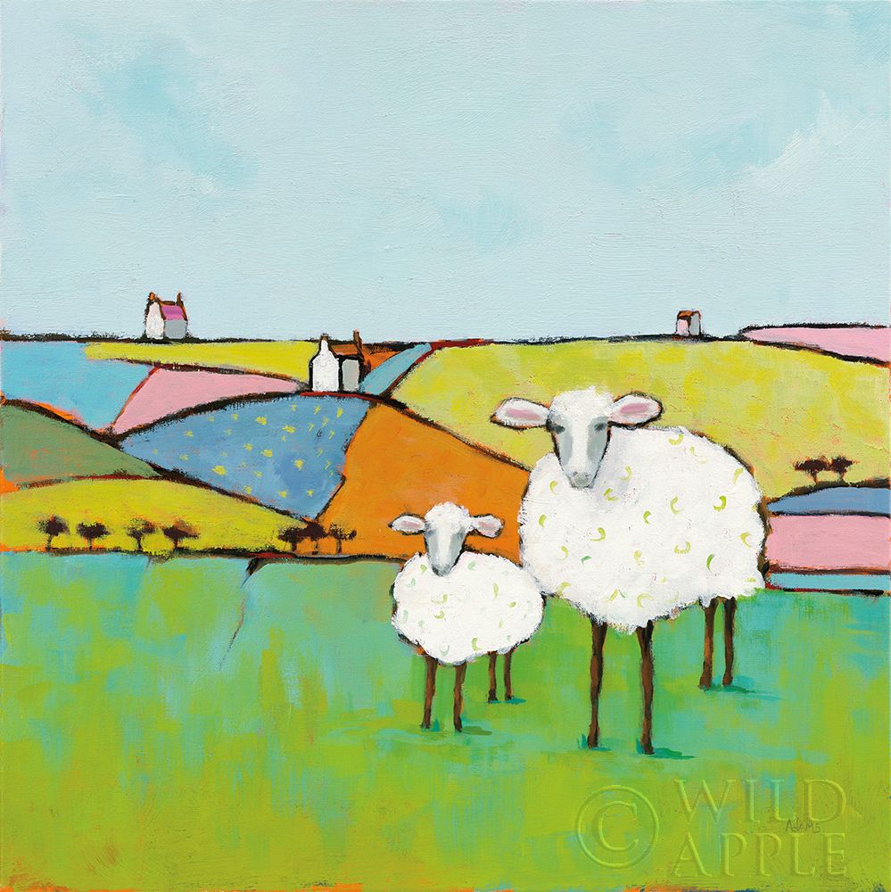 Wall Art Painting id:195121, Name: Sheep in the Meadow, Artist: Adams, Phyllis