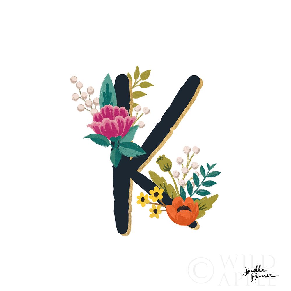 Wall Art Painting id:212832, Name: Romantic Luxe Monogram K Black, Artist: Penner, Janelle