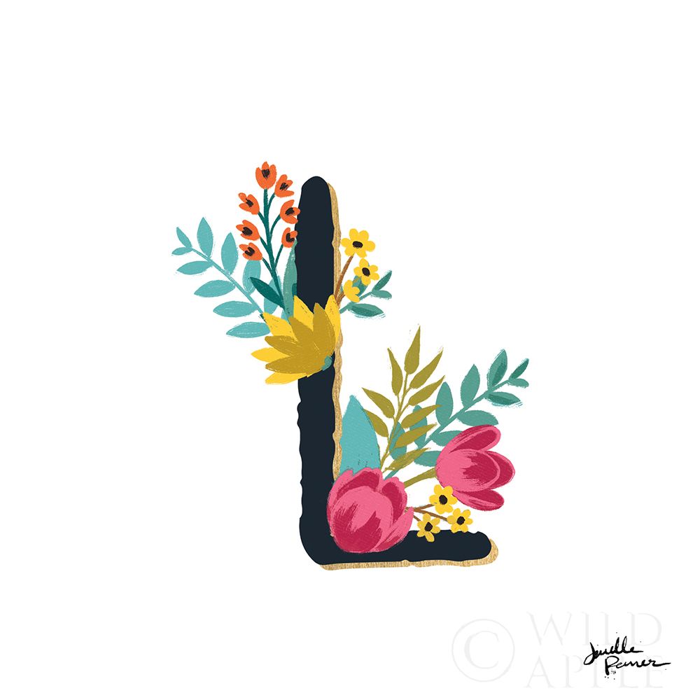 Wall Art Painting id:212833, Name: Romantic Luxe Monogram L Black, Artist: Penner, Janelle