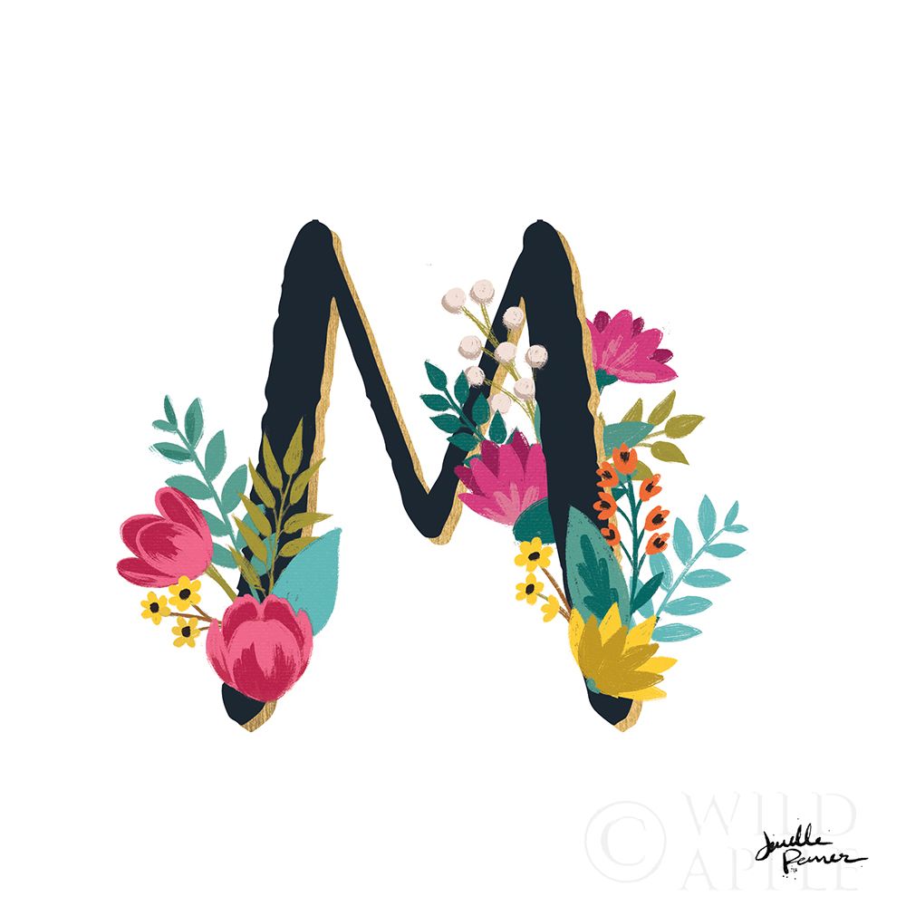 Wall Art Painting id:212834, Name: Romantic Luxe Monogram M Black, Artist: Penner, Janelle