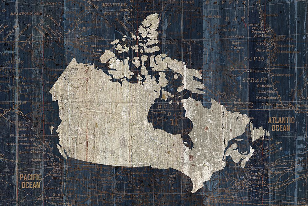 Wall Art Painting id:220446, Name: Old World Map Blue Canada, Artist: Wild Apple Portfolio