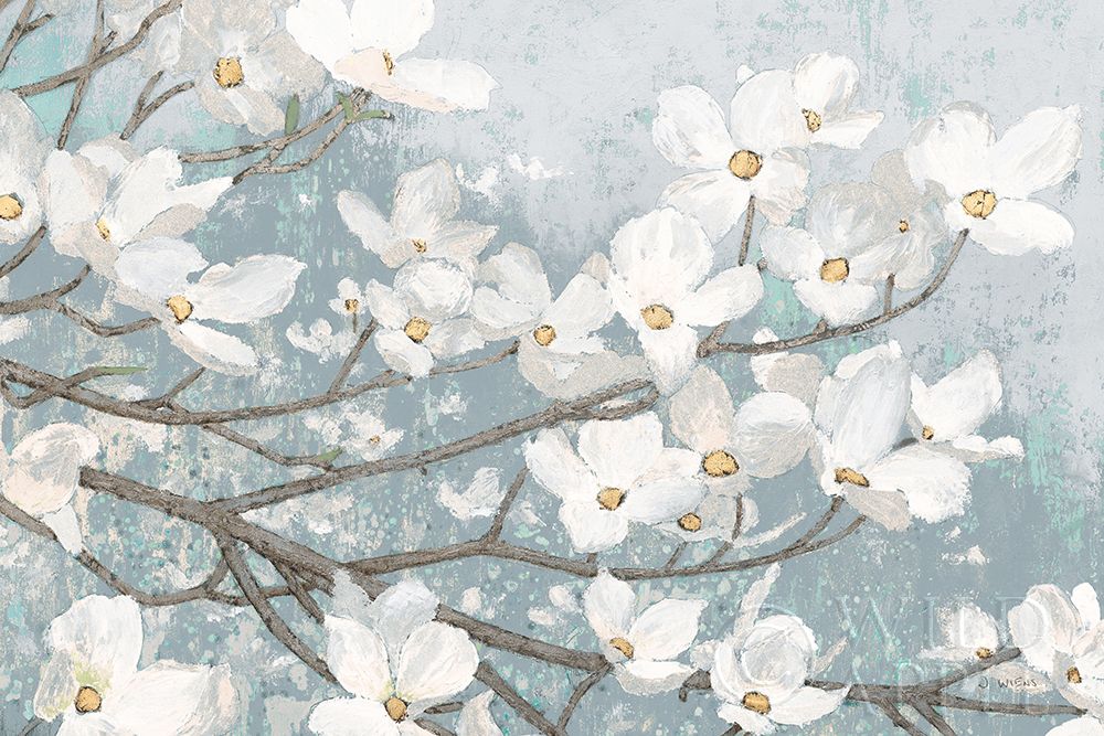 Wall Art Painting id:220481, Name: Dogwood Blossoms II Blue Gray Crop, Artist: Wiens, James