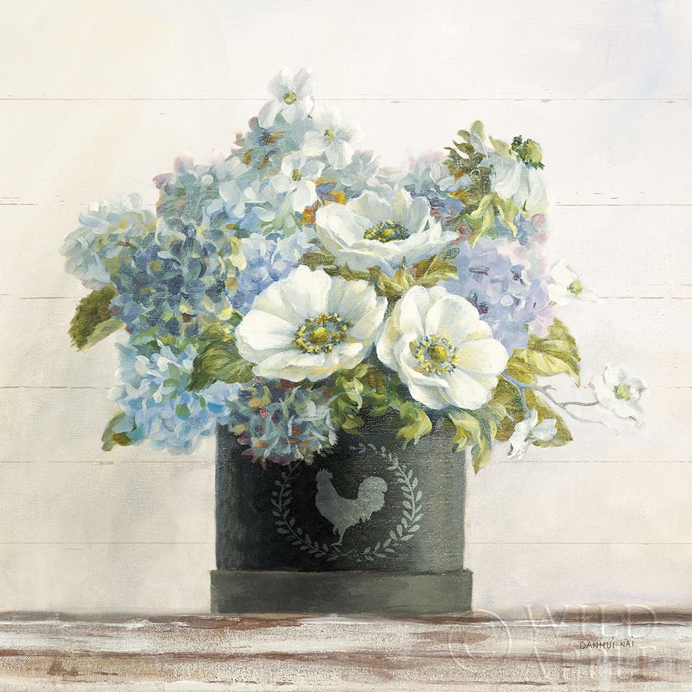Wall Art Painting id:220601, Name: Anemones in Hatbox Shiplap, Artist: Nai, Danhui