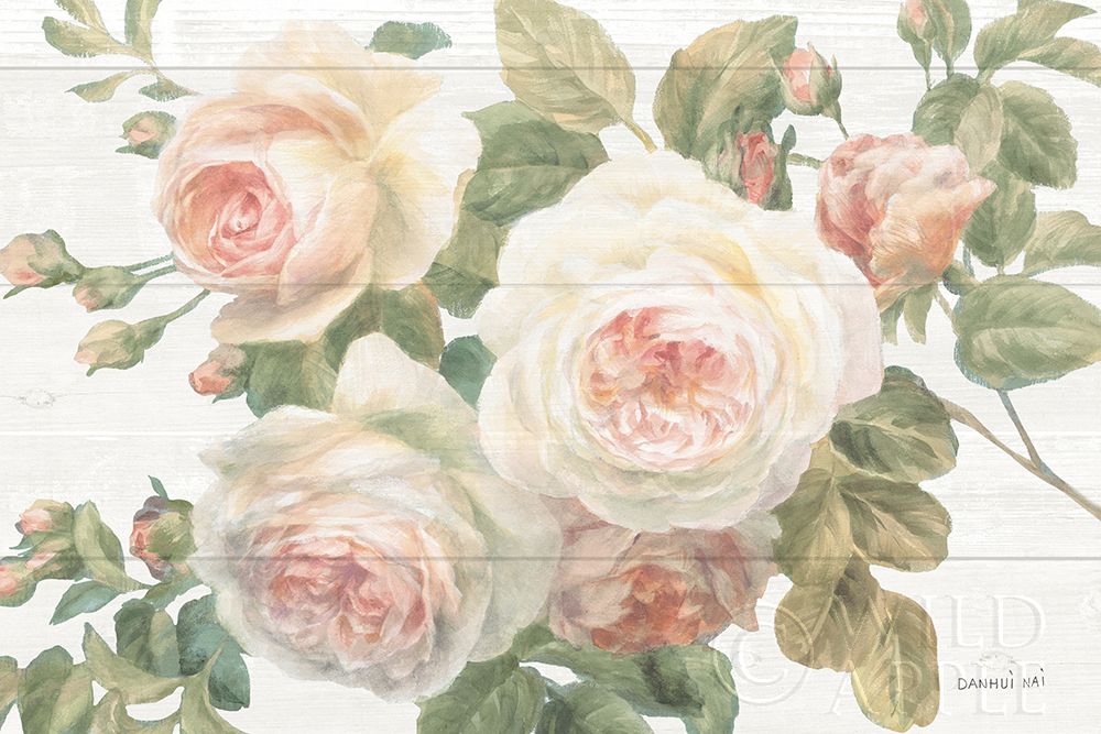 Wall Art Painting id:246941, Name: Vintage Roses White on Shiplap Crop, Artist: Nai, Danhui