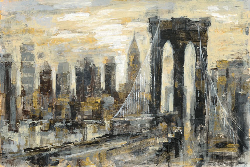 Wall Art Painting id:222123, Name: Brooklyn Bridge Gray and Gold, Artist: Vassileva, Silvia
