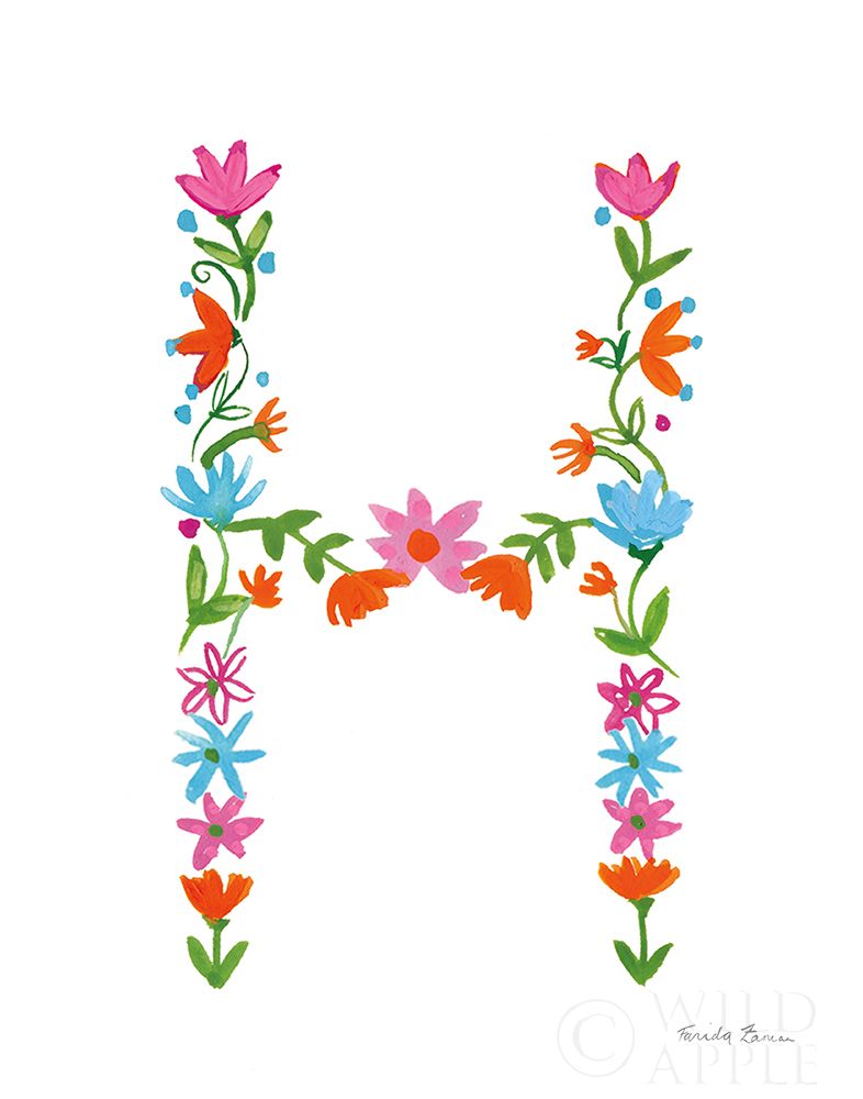 Wall Art Painting id:231303, Name: Floral Alphabet Letter VIII, Artist: Zaman, Farida