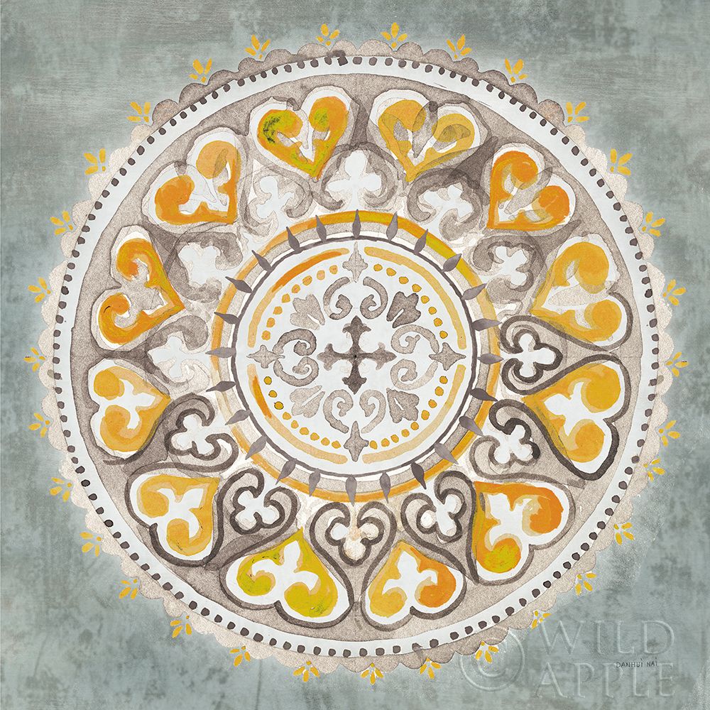 Wall art: Mandala Delight III Yellow Grey, by Nai, Danhui
